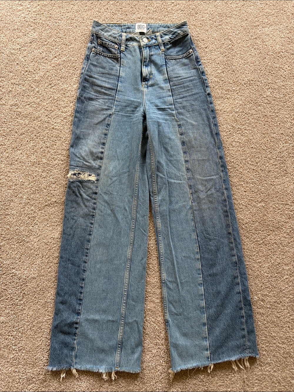 BDG Two-Tone Paneled Wide-Leg Jeans - Light & Dark Blue